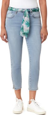 Kensie Belted Mid Rise Skinny Cropped Jeans