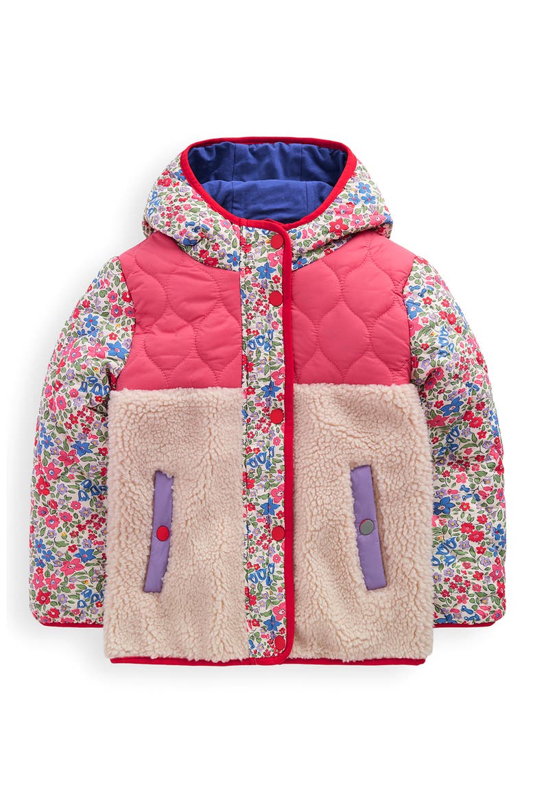 Kids' Mixed Fleece & Quilted Jacket, Main, color, ROSE PINK FLOWERBED