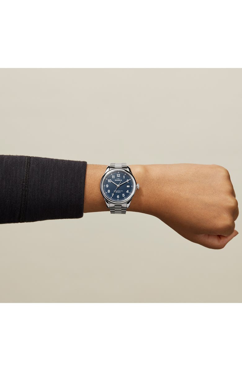 Shinola The Vinton Bracelet Watch, 38mm, Alternate, color, Silver/ Midnight Blue/ Silver