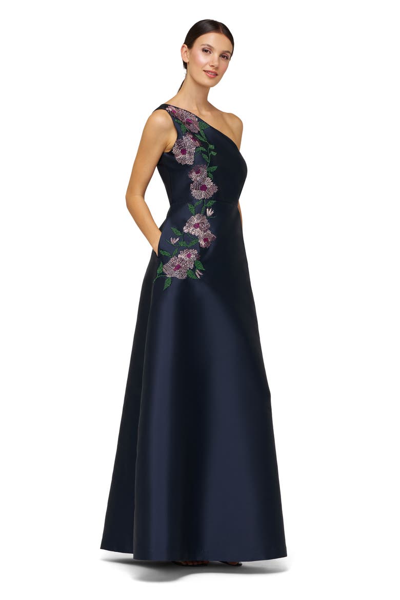 Giada Beaded One-Shoulder Gown, Alternate, color, DARK MIDNIGHT