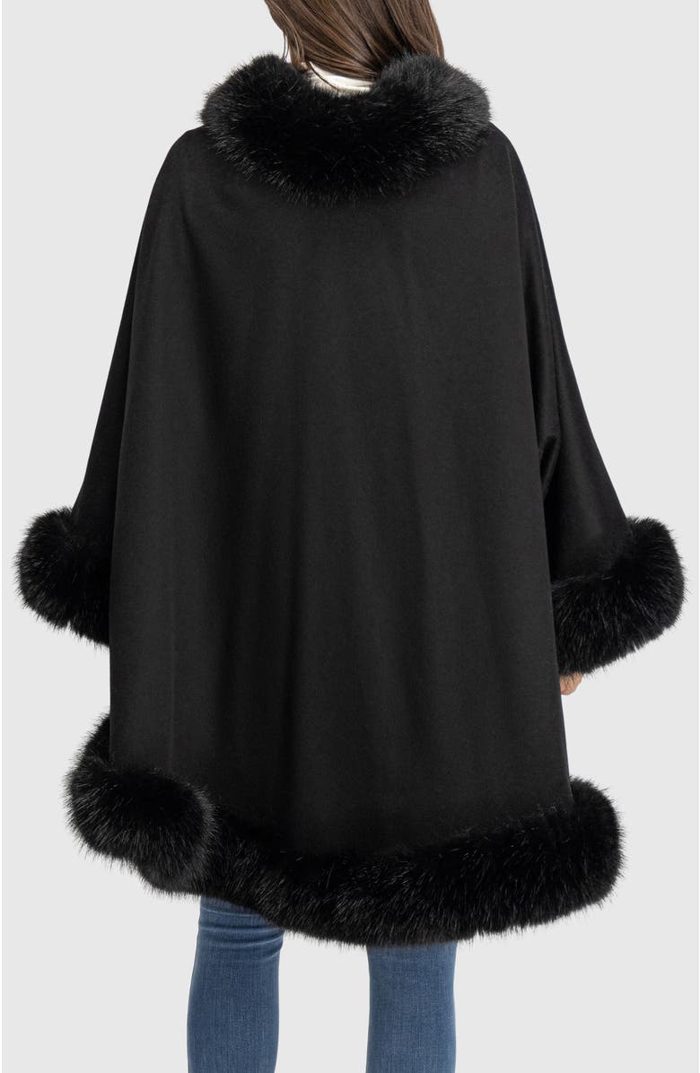 Lyla Grant Cashmere & Wool Blend Cape With Fur-Free Fox (Faux Fur) Trim, Alternate, color, Black