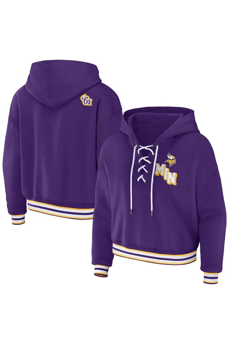 Women's WEAR by Erin Andrews Purple Minnesota Vikings Lace-Up Pullover Hoodie, Main, color, Purple