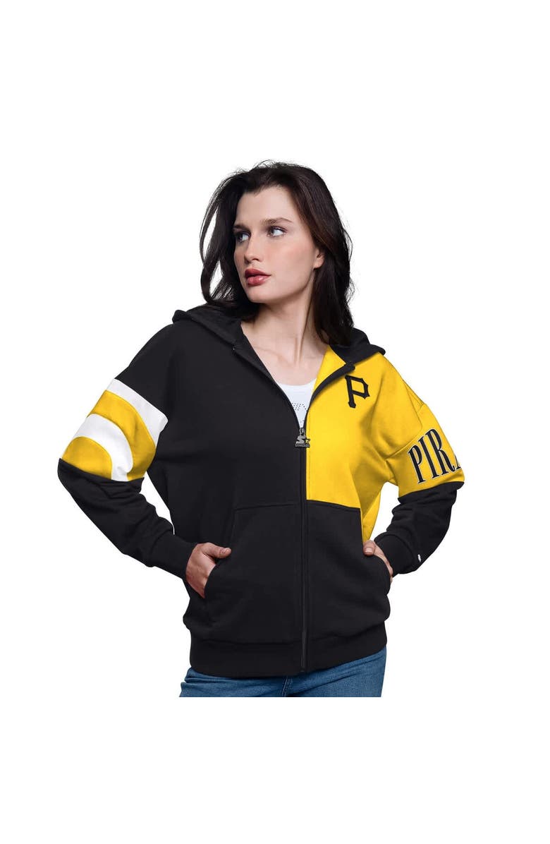 STARTER Women's Starter Black/Gold Pittsburgh Pirates Curve Ball Full Zip Hoodie Sweatshirt, Alternate, color, Black