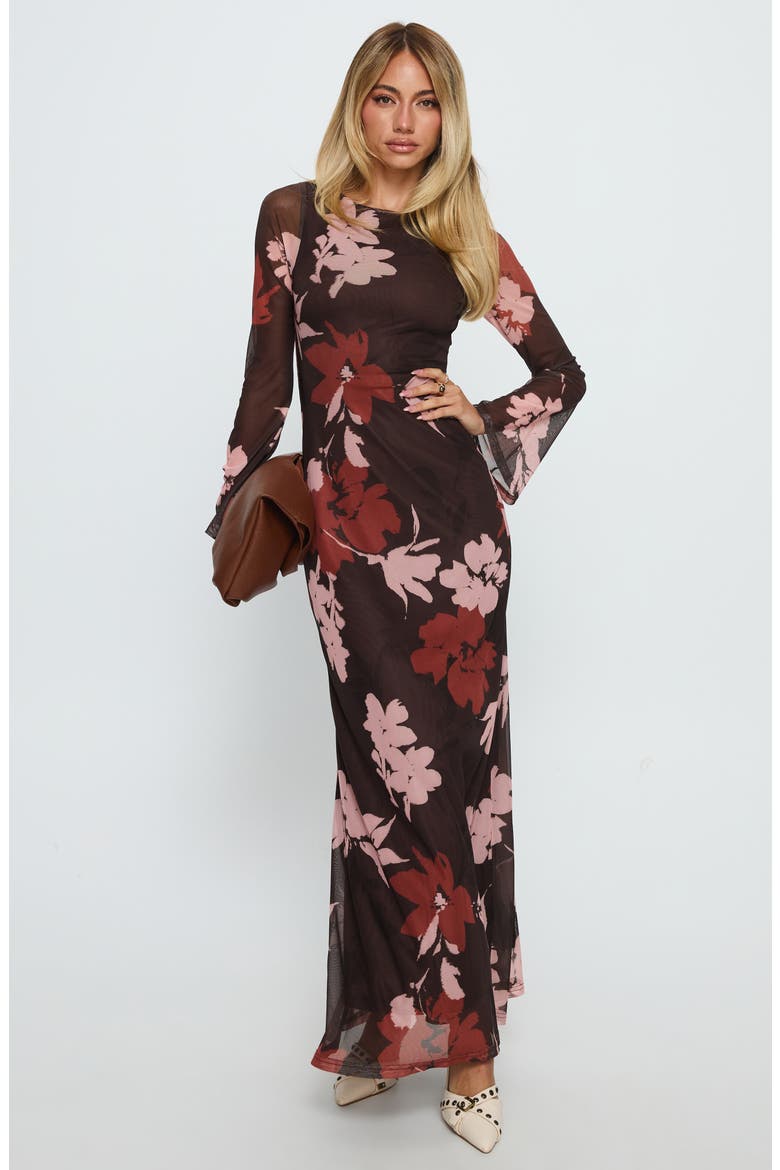 Istefania Long Sleeve Floral Maxi Dress, Alternate, color, BROWN MULTI