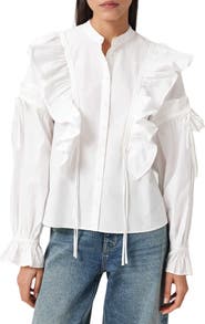 AllSaints Lulu Ruffle Ruched Cotton Button-Up Shirt