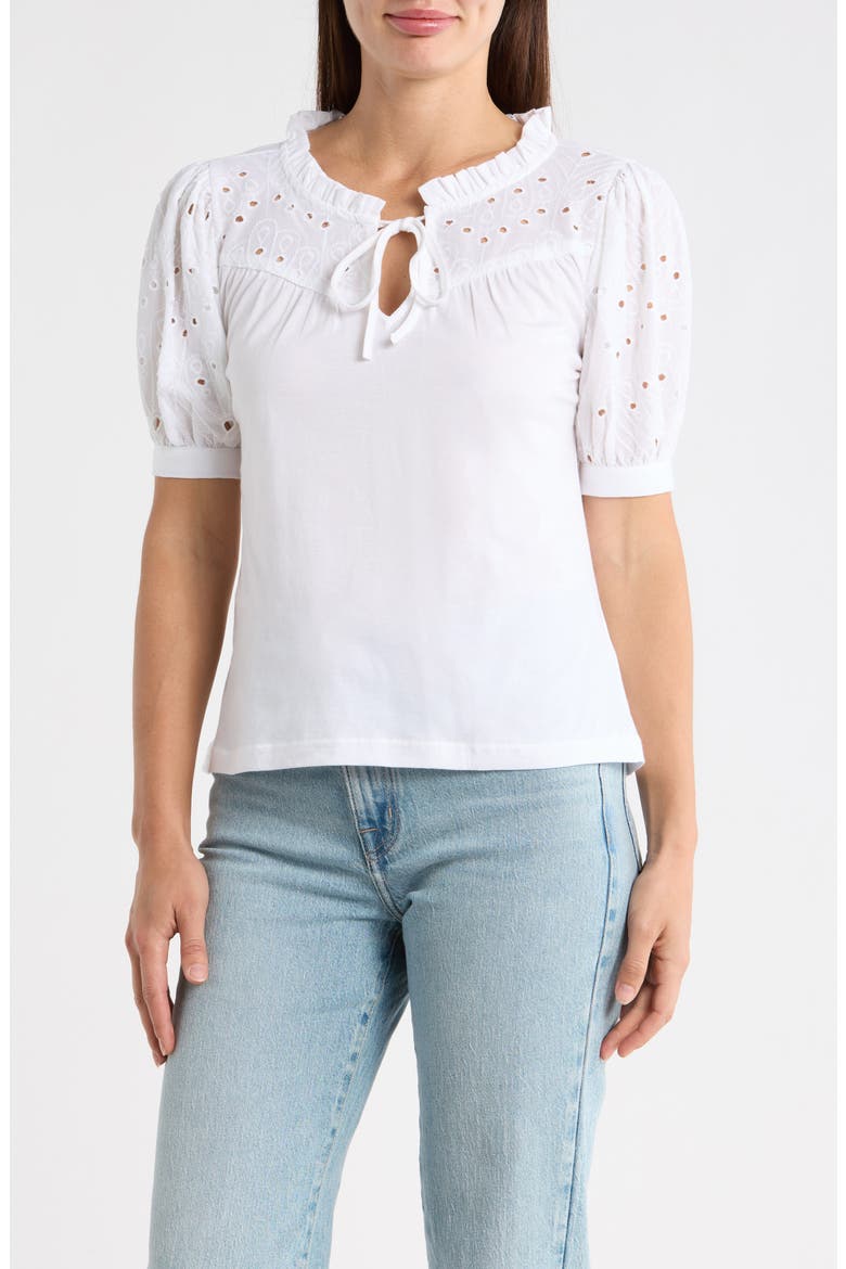 Embroidered Short Sleeve Peasant Top, Main, color, WHITE