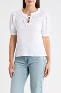 T Tahari Embroidered Short Sleeve Peasant Top
