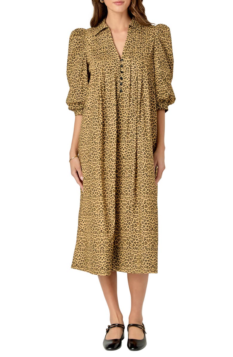 English Factory Leopard Collar Midi Dress, Main, color, 