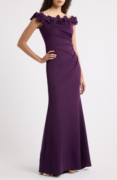 3D Floral Off the Shoulder Gown
