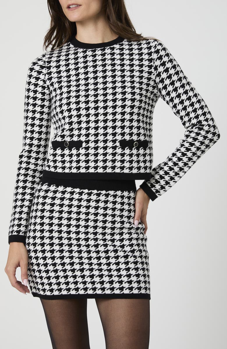French Connection Houndstooth Jacquard Sweater, Main, color, Black/ White Houndstooth