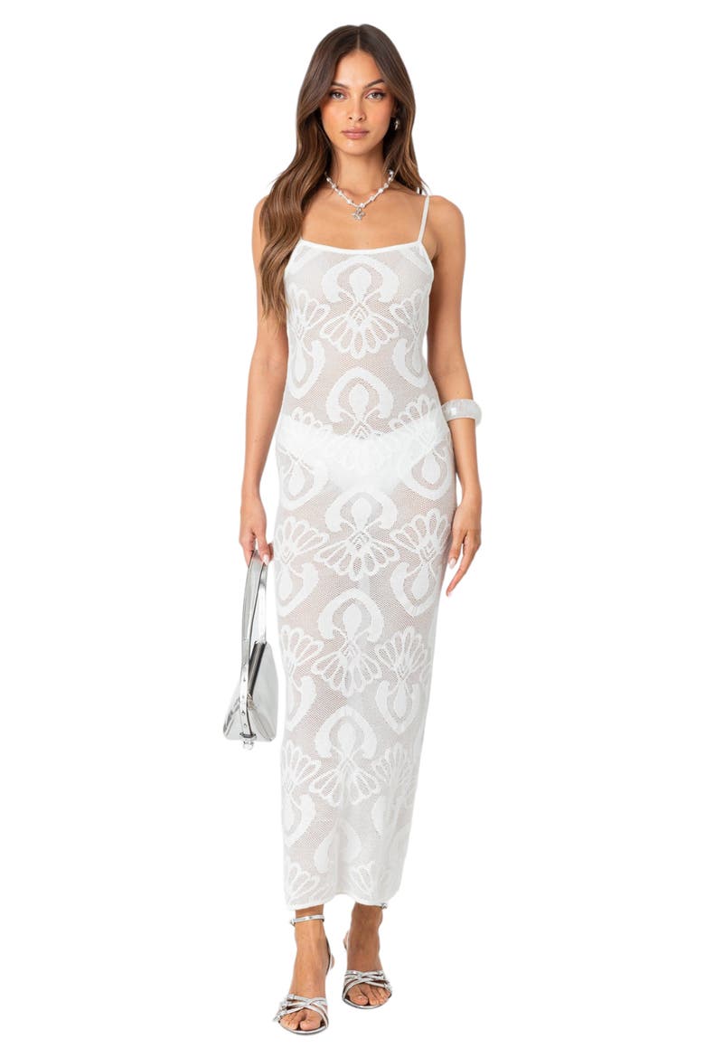Embroidered Open Back Sheer Mesh Cover-Up Dress, Alternate, color, CREAM