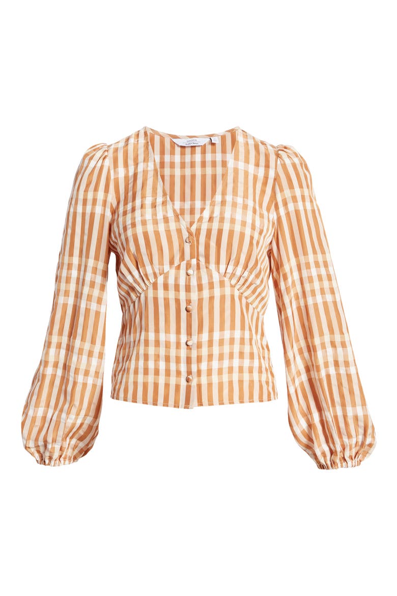 Print V-Neck Empire Waist Blouse, Alternate, color, BROWN CHECK