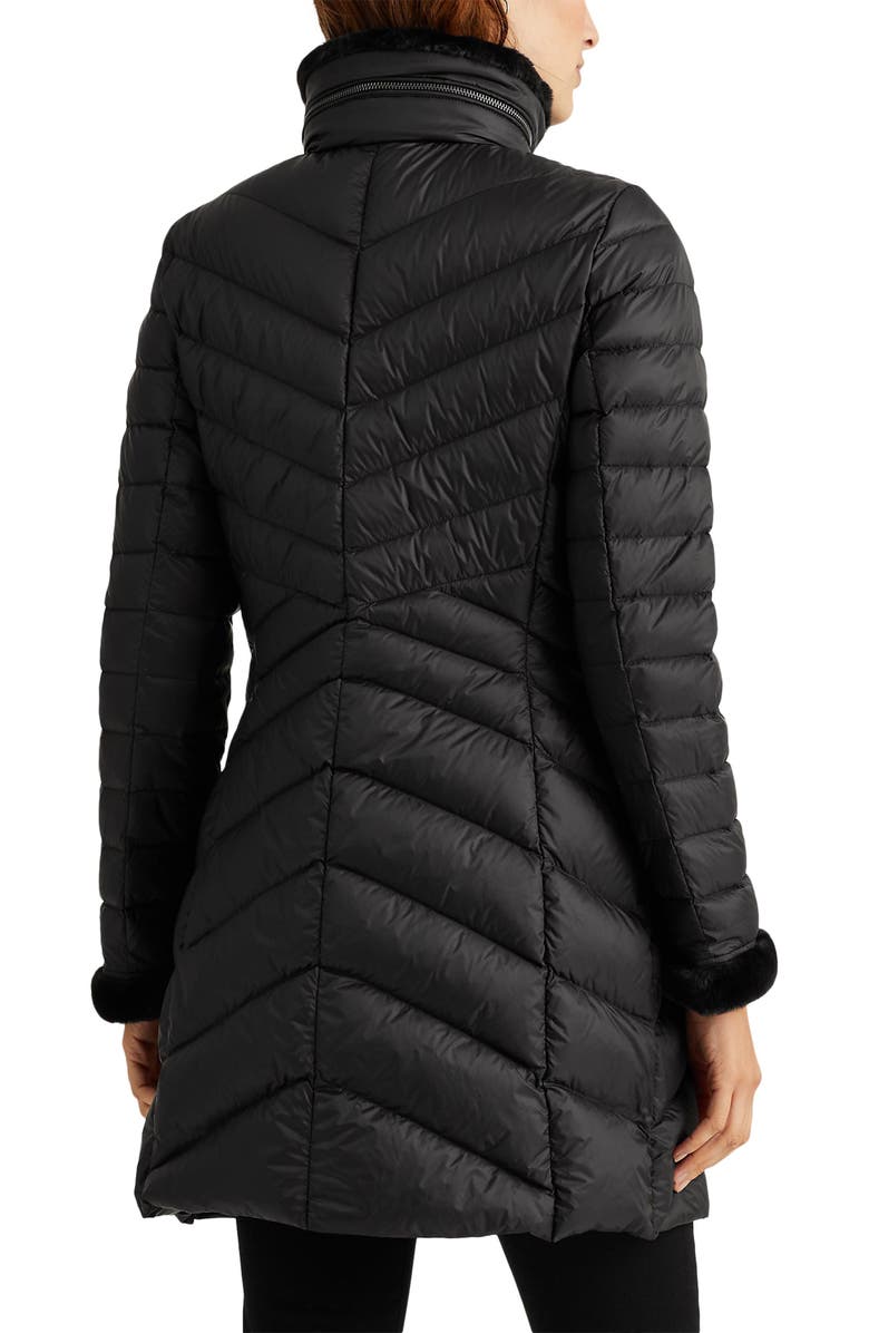 Lauren Ralph Lauren Chevron 650 Fill Power Down Coat with Faux Fur Trim, Alternate, color,