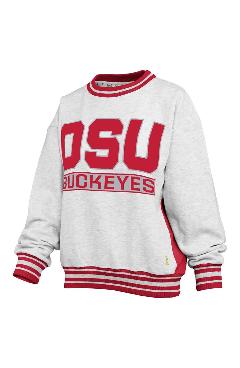 PRESSBOX Women's Pressbox Heather Gray/Scarlet Ohio State Buckeyes Endzone Crewneck Sweatshirt, Alternate, color, 