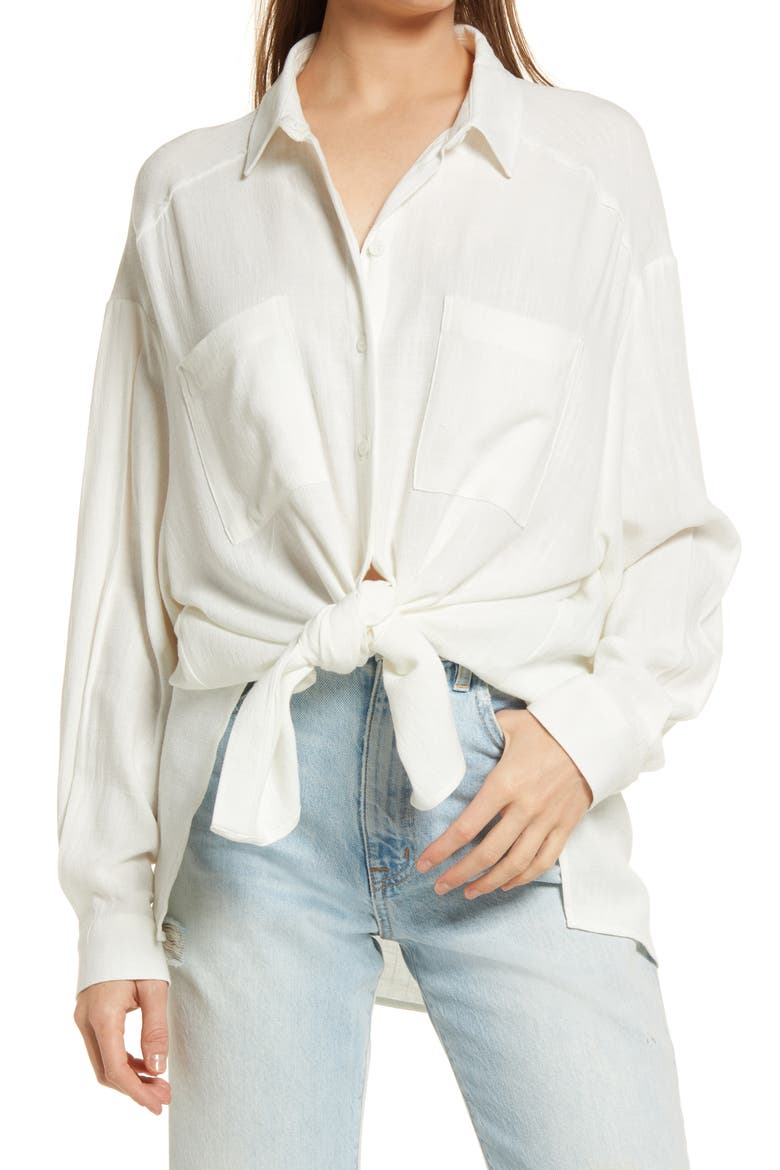 Oversize Button-Up Shirt, Main, color, CREAM