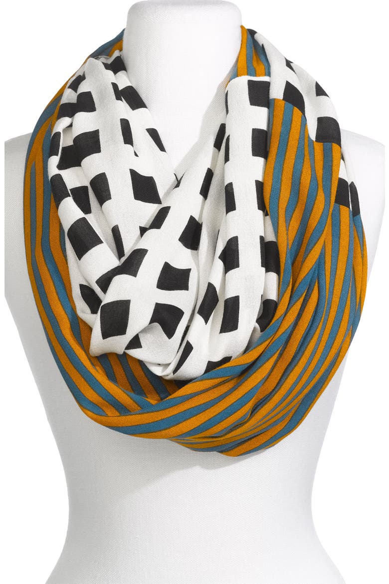 Mixed Print Infinity Scarf, Main, color, BLACK