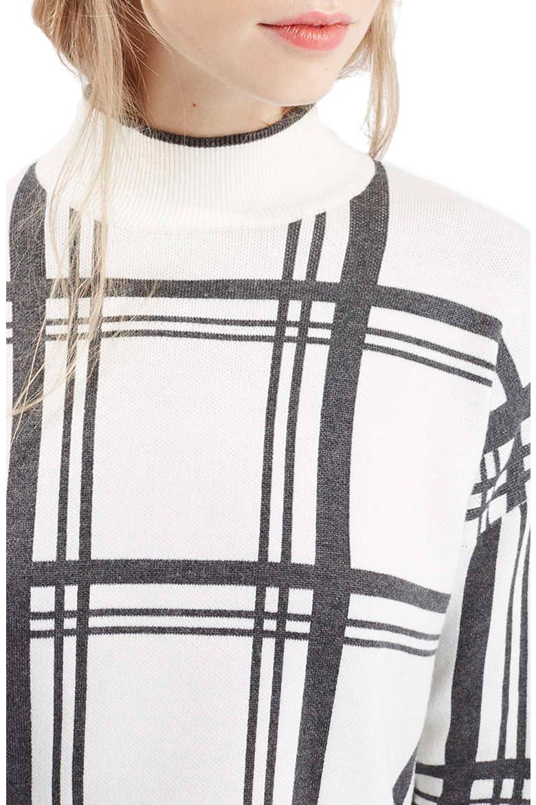 Jacquard Check Tunic Sweater, Alternate, color, CREAM MULTI