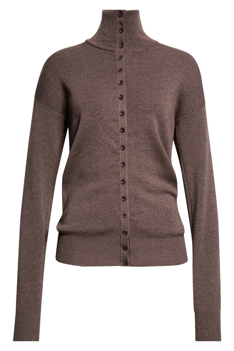 Merino Wool Mock Neck Cardigan, Alternate, color, ECORCE MELANGE