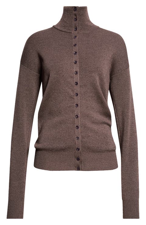 Merino Wool Mock Neck Cardigan