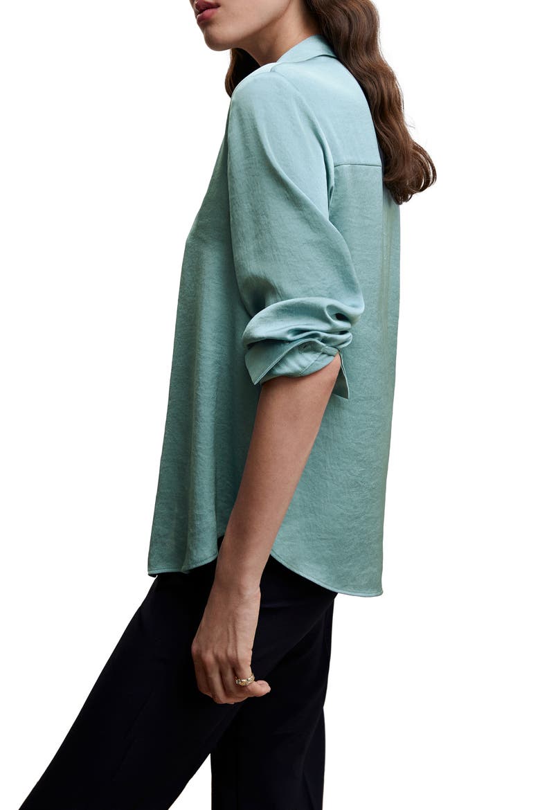Satin Button-Up Shirt, Alternate, color, MEDIUM BLUE