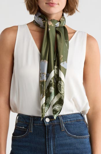 Nordstrom Rack Floral Satin Scarf In Green