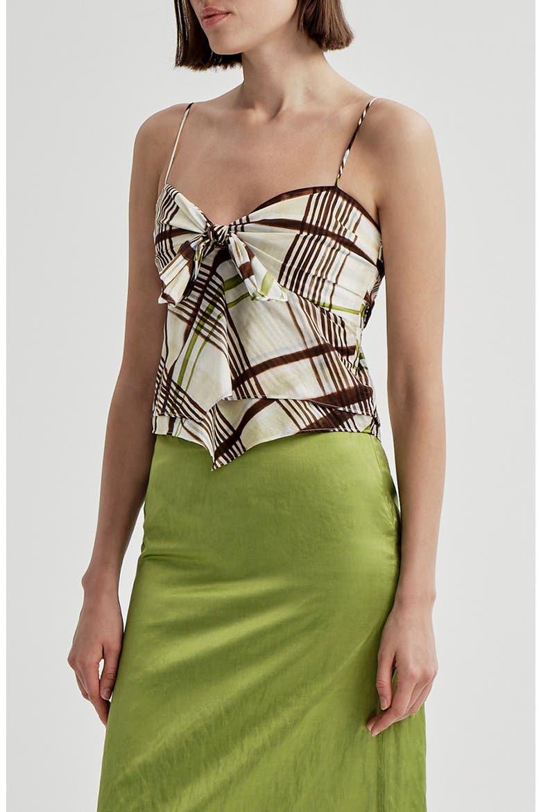 Hailey Plaid Tie Cotton Camisole, Alternate, color, BUTTER/ GANACHE