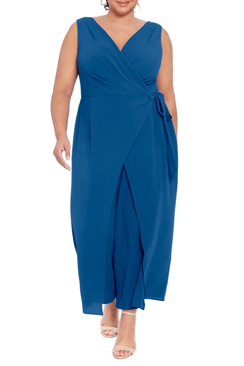 Sleeveless Faux Wrap Jumpsuit, Main, color, BLUE OPAL