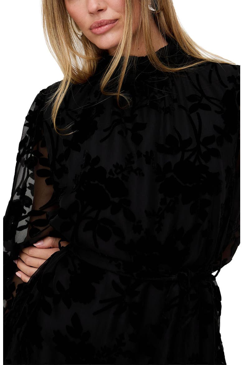 Brezze High Neck Velvet Burnout Mini Dress, Alternate, color, Black