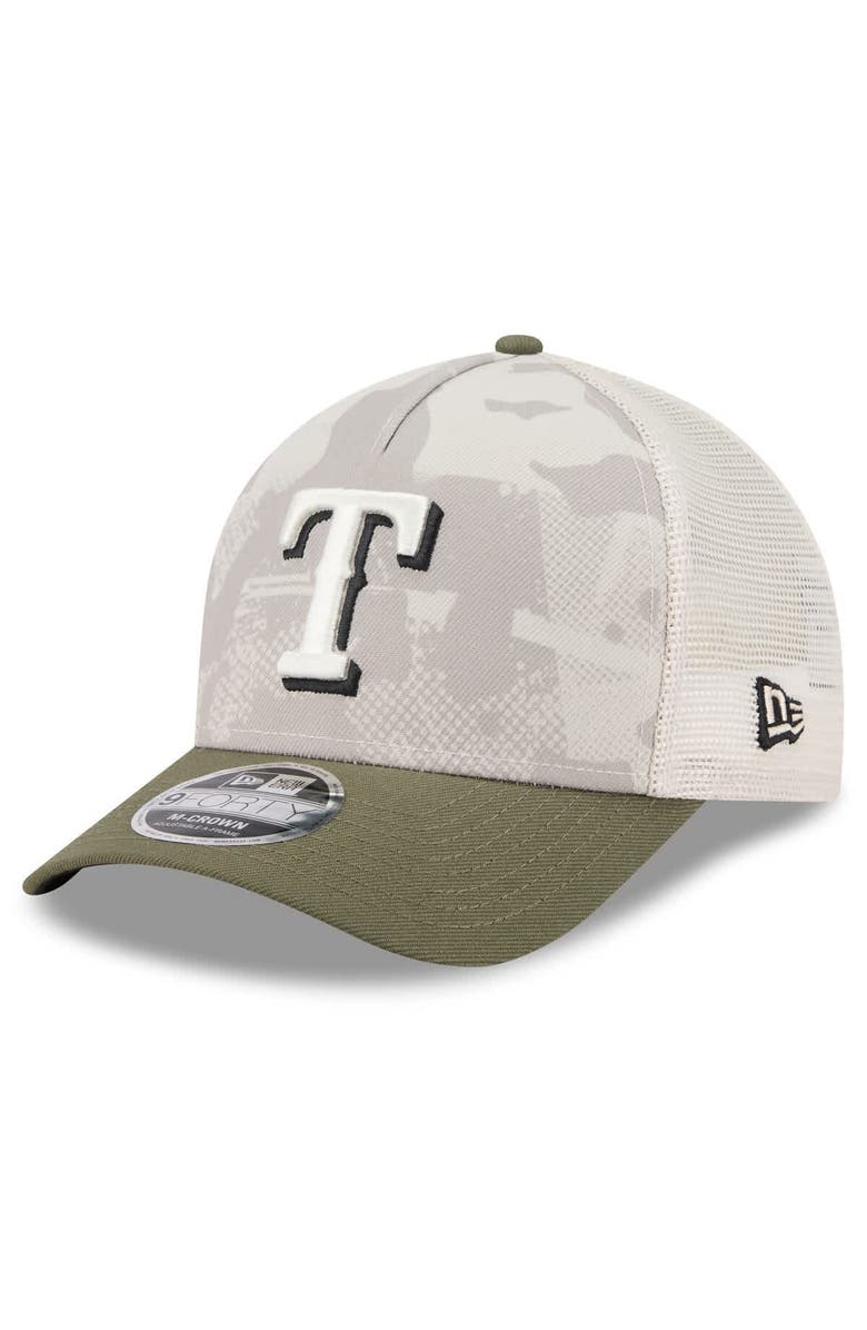 New Era Men's New Era Light Beige/Olive Texas Rangers 2025 Armed Forces Day 9FORTY M-Crown A-Frame Adjustable Hat, Alternate, color, Light Beige