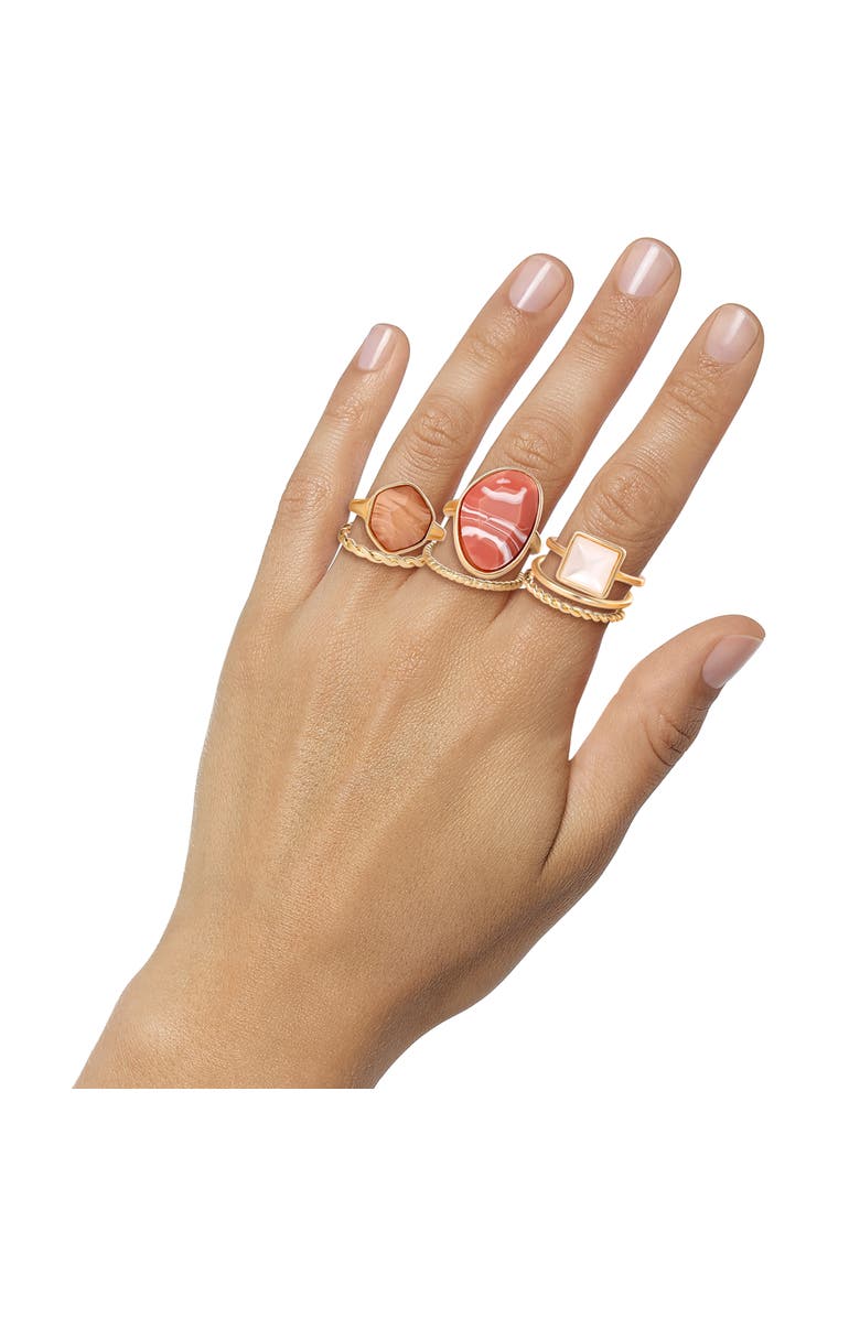Jessica Simpson 7-Piece Stackable Ring Set with Coral Accents, Size 7, Alternate, color, Gold