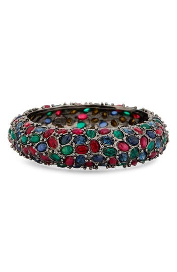 Kenneth Jay Lane Pavé Faux Ruby Emerald Sapphire Bracelet In Gun Metal