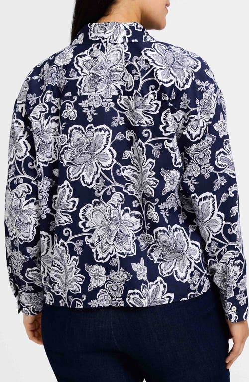 Foxcroft Marina Cotton Button-up Shirt In Navy/white