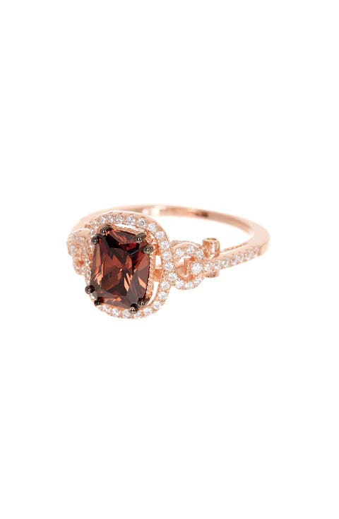 14K Rose Gold Plated Sterling Silver Brown Chocolate CZ Ring