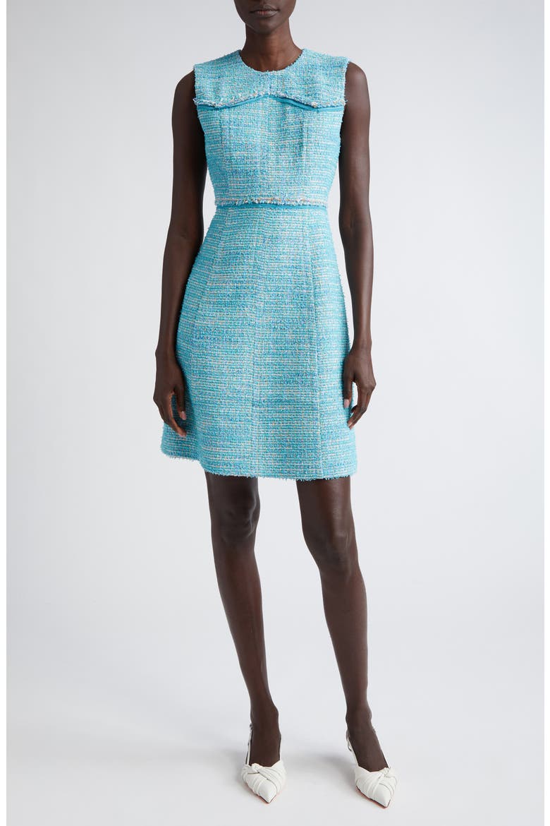 Light Textured Eyelash Tweed A-Line Dress, Main, color, DARK TEAL/ SAGE MULTI