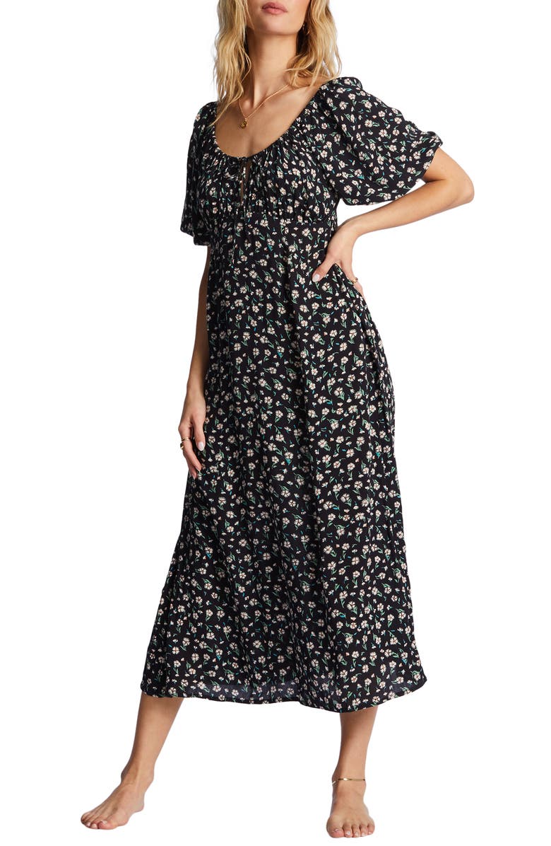 Billabong True Romance Puff Sleeve Midi Dress, Main, color, 