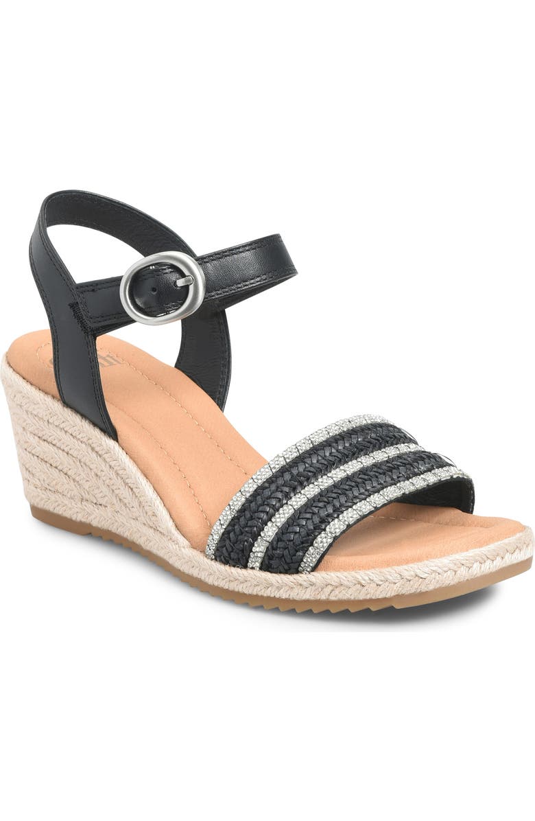 Söfft Inez II Espadrille Ankle Strap Platform Wedge Sandal, Main, color, Black
