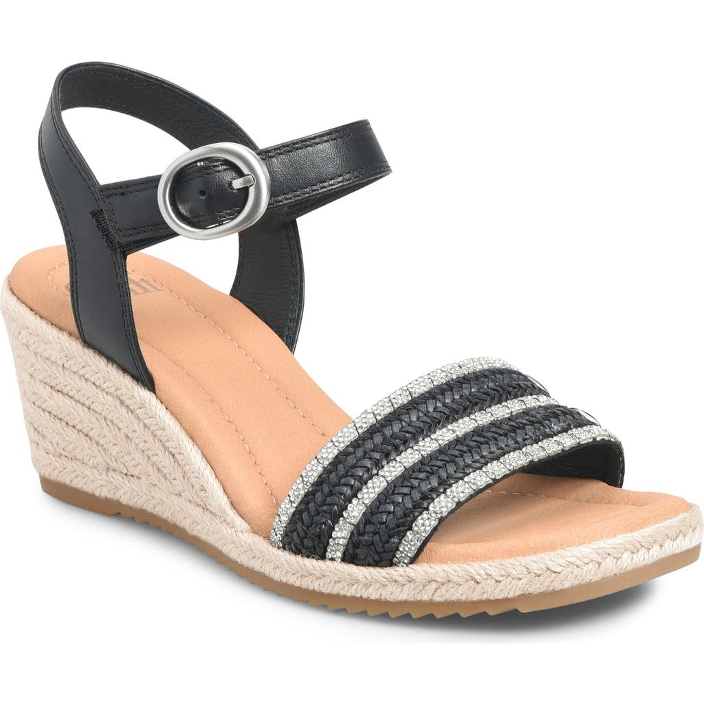 Söfft Inez II Espadrille Ankle Strap Platform Wedge Sandal in Black at Nordstrom, Size 8