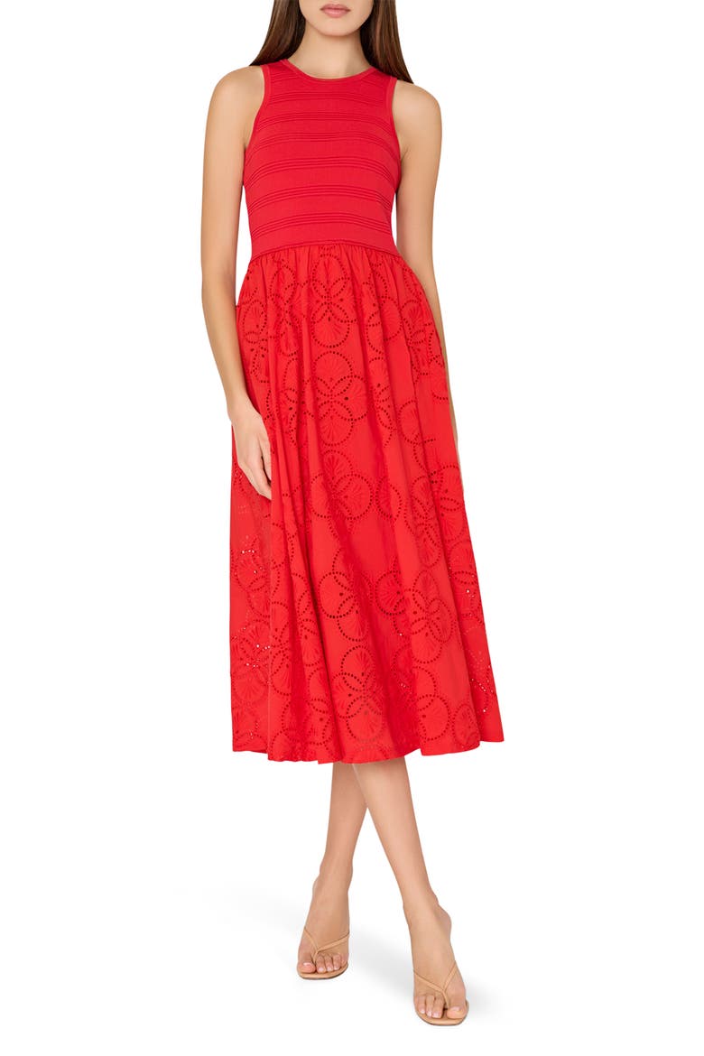 Mixed Media Midi Dress, Main, color, RED