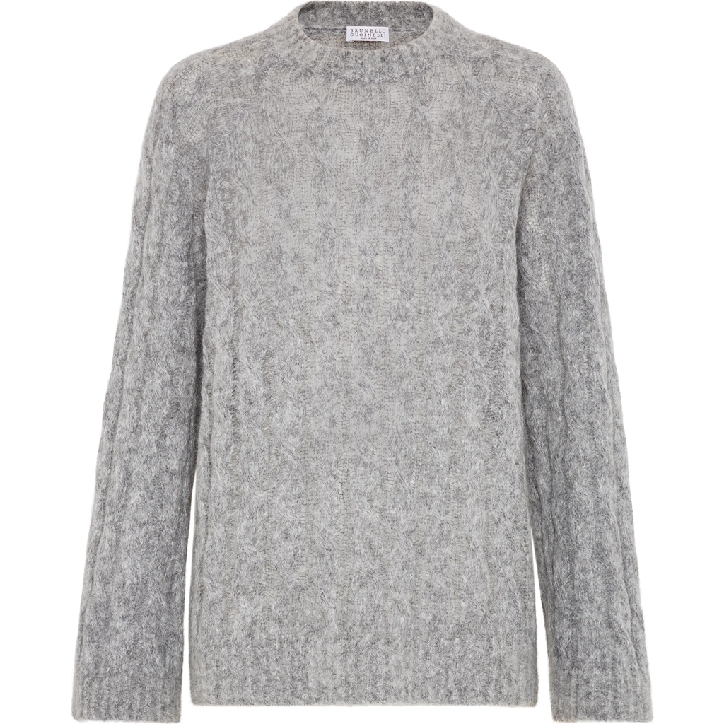 Brunello Cucinelli Wool And Mohair Sweater With Monili In Medium Grey