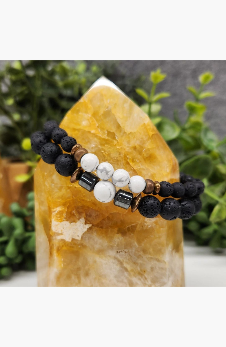 Humanist Beauty Crystal Lava Beaded Bracelet Set, Alternate, color, White Howlite