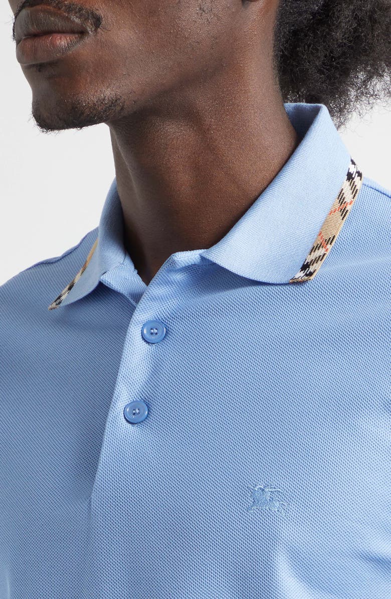 Burberry Eddie Check Trim Cotton Piqué Polo, Alternate, color, Cornflower Blue