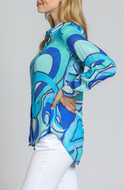 Apny Print Button-up Shirt In Blue Multi