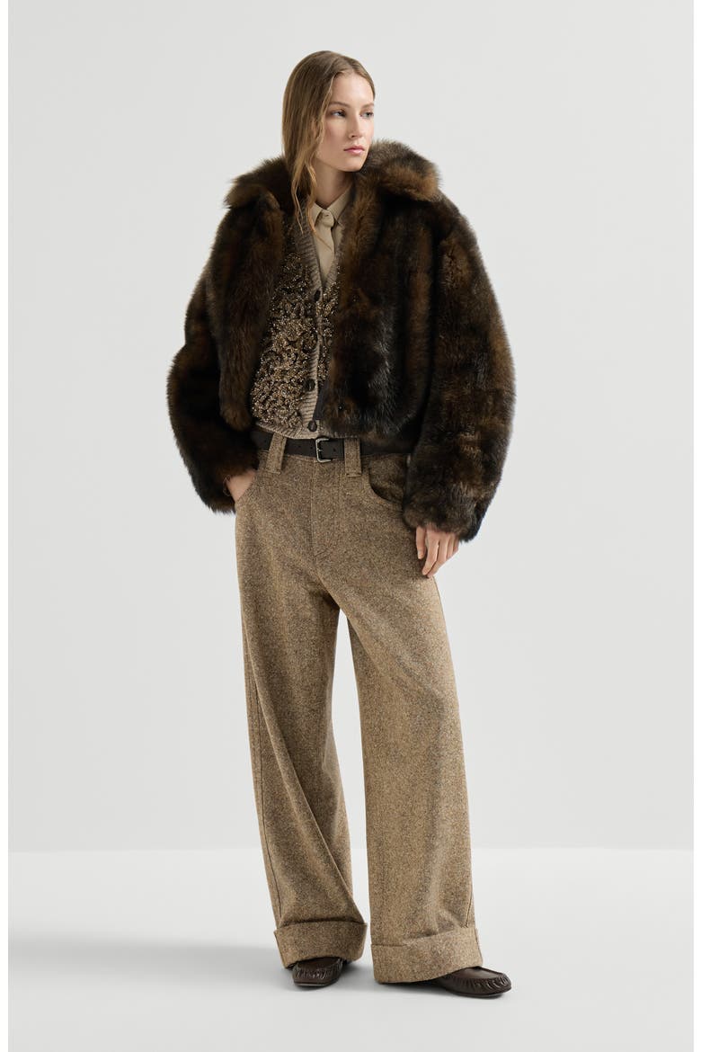 Soft shearling outerwear jacket with shiny zipper pull, Alternate, color, Pine Cone Brown