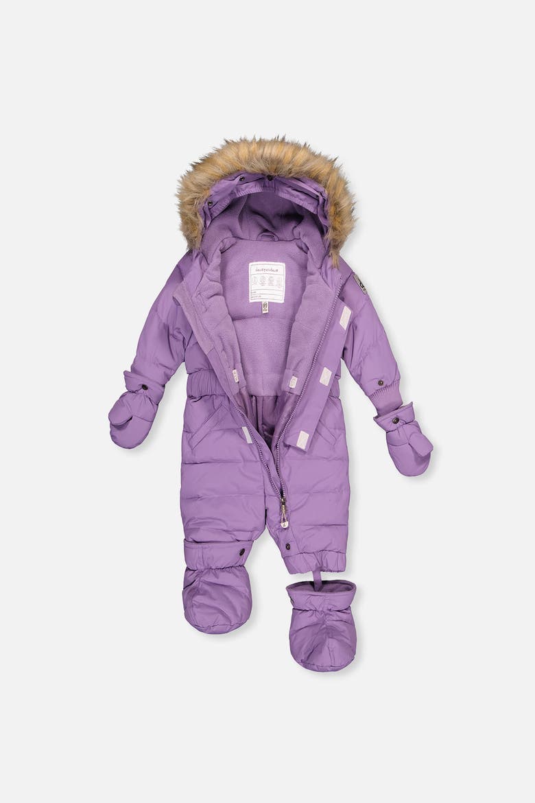 Girl Original One Piece Puffy Snowsuit with Removable Mittens and Boots, Alternate, color, Violet