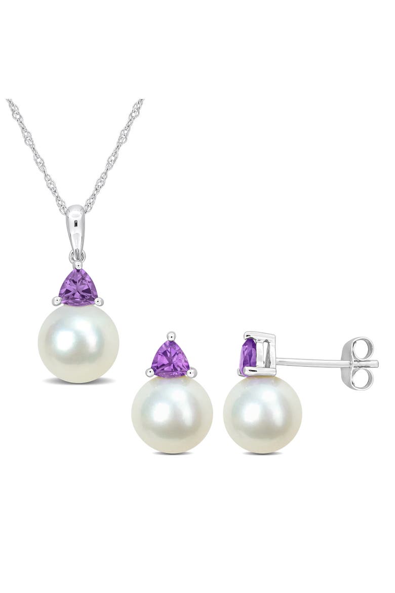 2-Piece Set Pearl Gemstone Necklace & Earrings 10k, Main, color, Amethyst