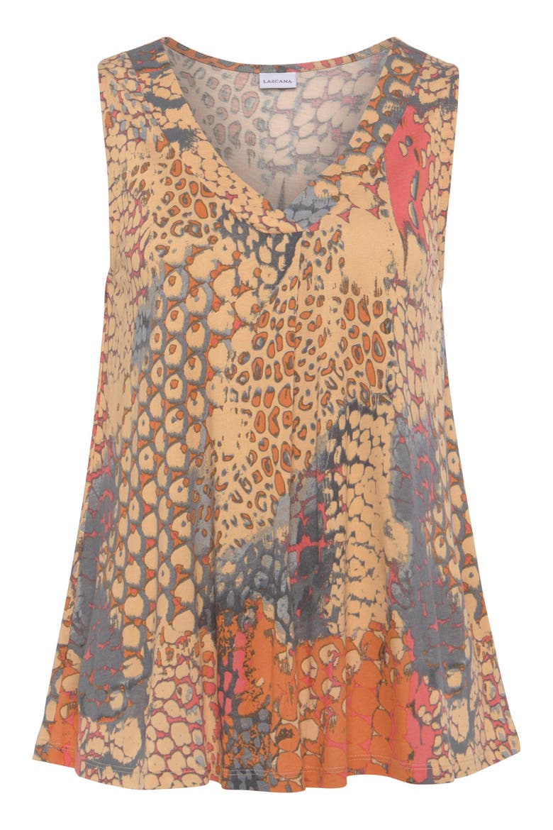 Printed V-Neck Tank Top, Alternate, color, Orange Multi