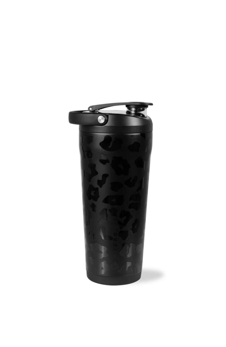 HydroJug Insulated Stainless Steel Shaker 24 oz Bottle with Silent Mixing Grate & Flip Lid, Main, color, Black Leopard