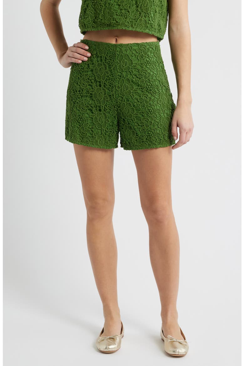 Alastair Floral Guipure Lace Shorts, Main, color, GARDEN GREEN