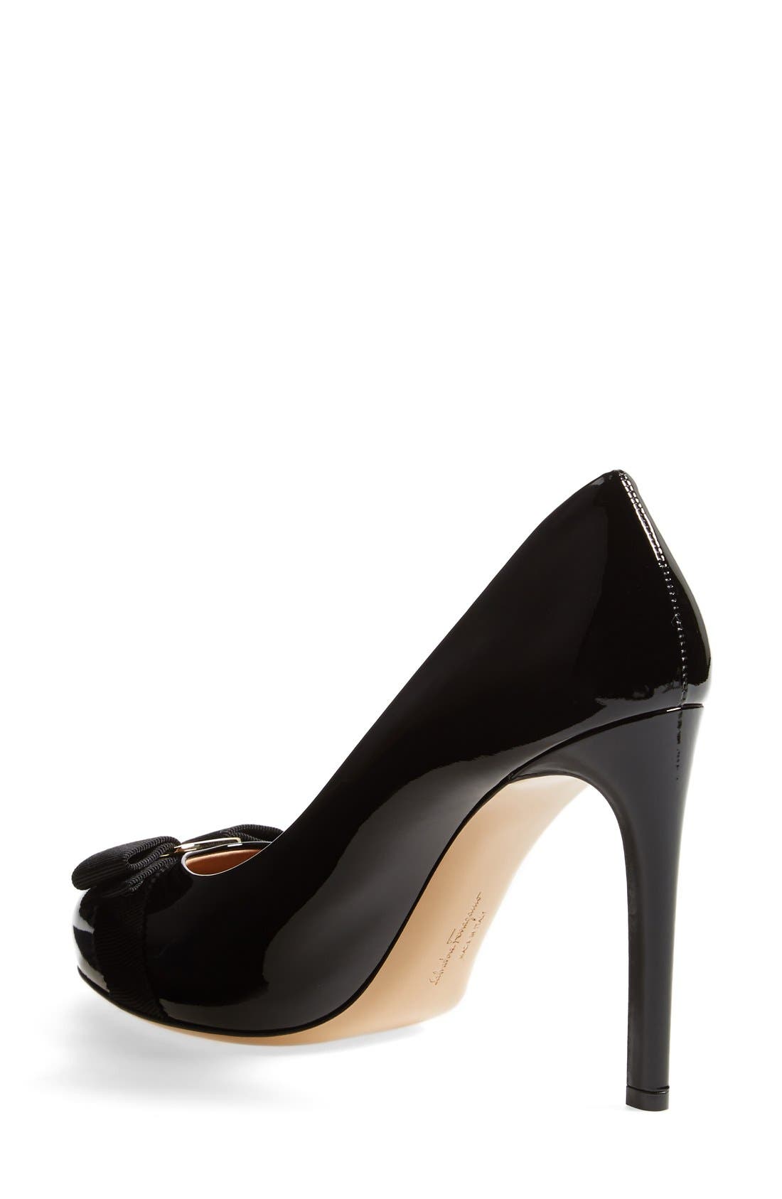 Salvatore Ferragamo Pimpa Rounded Toe Bow Pump, Alternate, color, NERO PATENT
