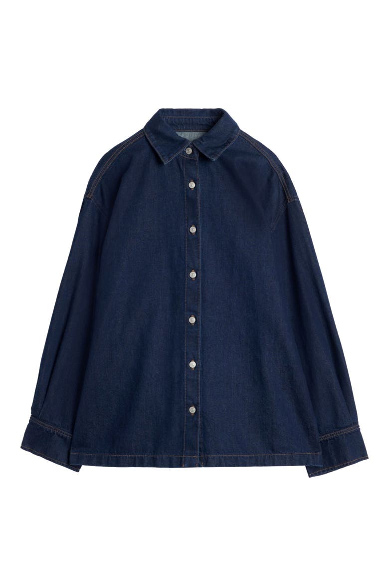 Pleated Oversize Cotton Denim Shirt, Alternate, color, FRANKLIN